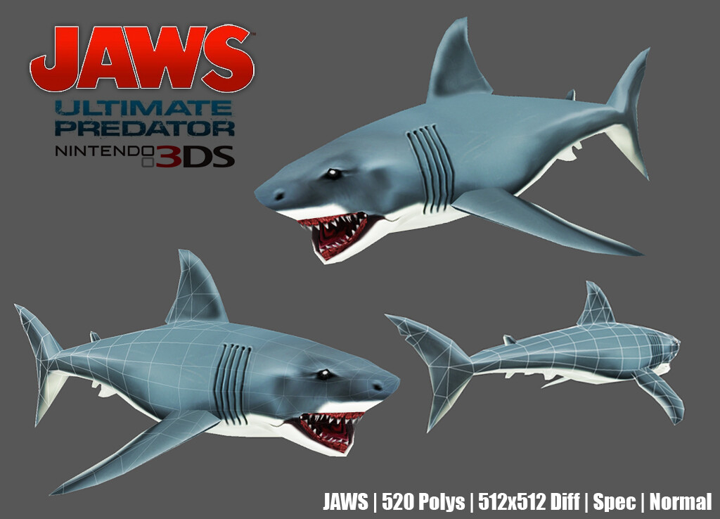 I modeled and textured 
"Bruce" the shark hero model and his subsequent damaged skins. © Majesco / nSpace 2011