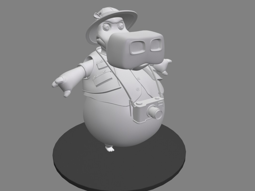 I modeled these animation ready Sub-D and Poly models of the tourist hippo character designed by Melissa Van Der Paardt under the direction of Joe Vance for a proposed Disney Mobile title. © Disney 2012