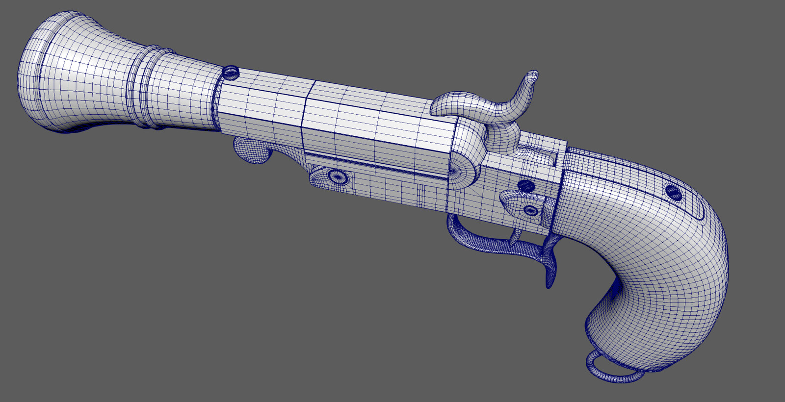 A Blunderbuss pistol model I created in Maya 2019. Maybe a little too dense...