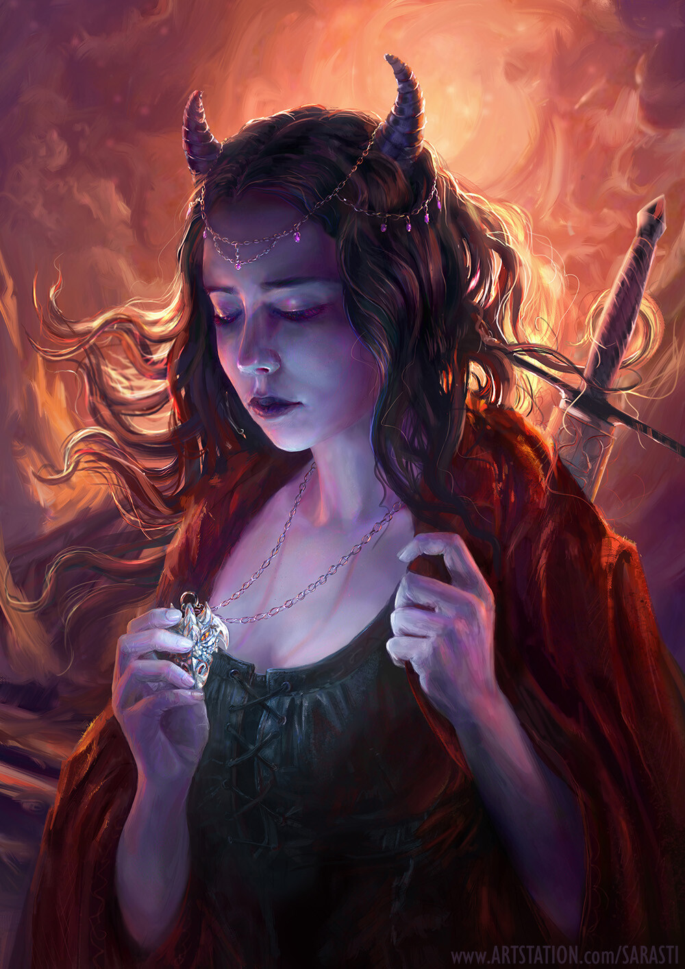 Artstation Orienne Tiefling Paladin Commission Drawing Gif Lily Abdullina