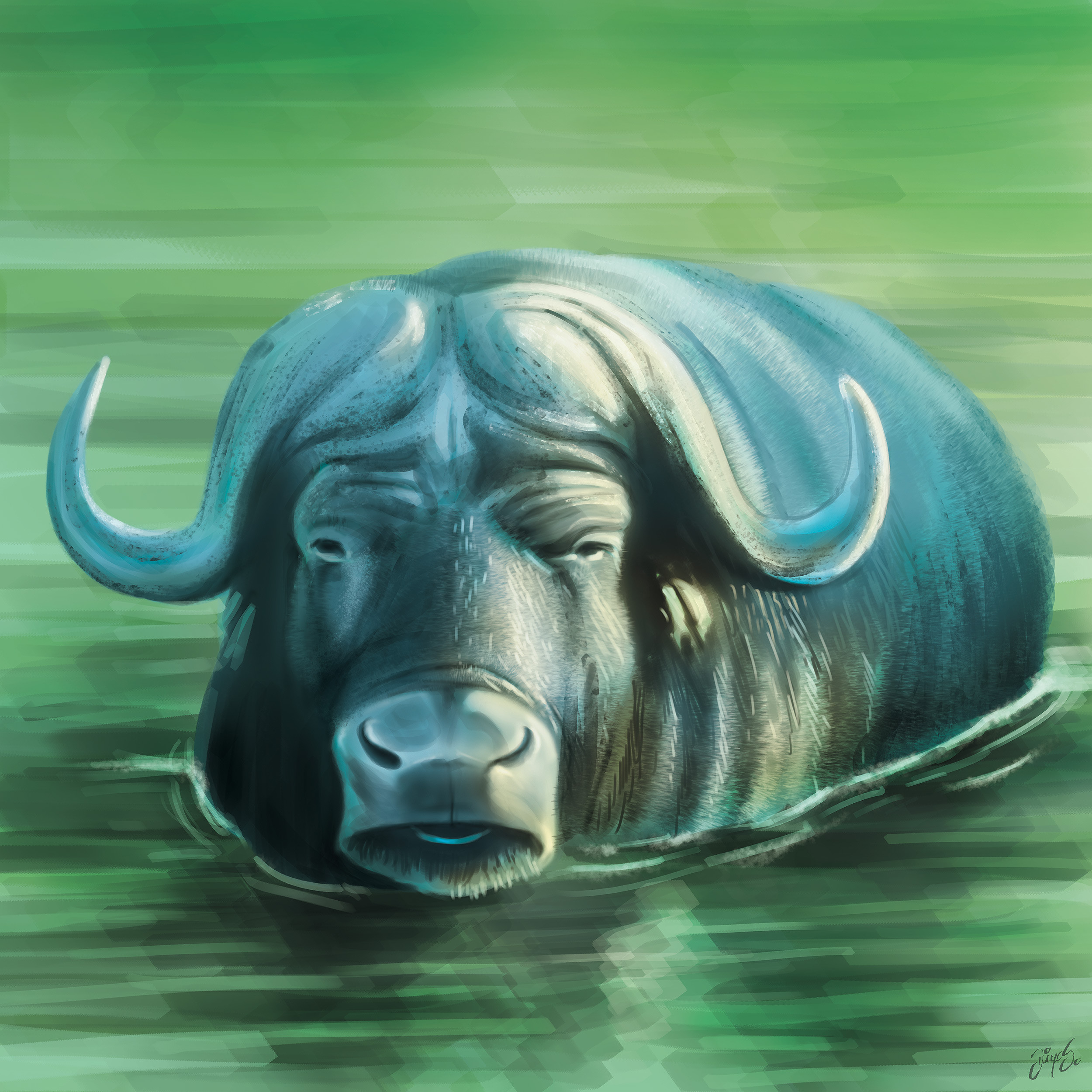 Tile illustration - Water buffalo