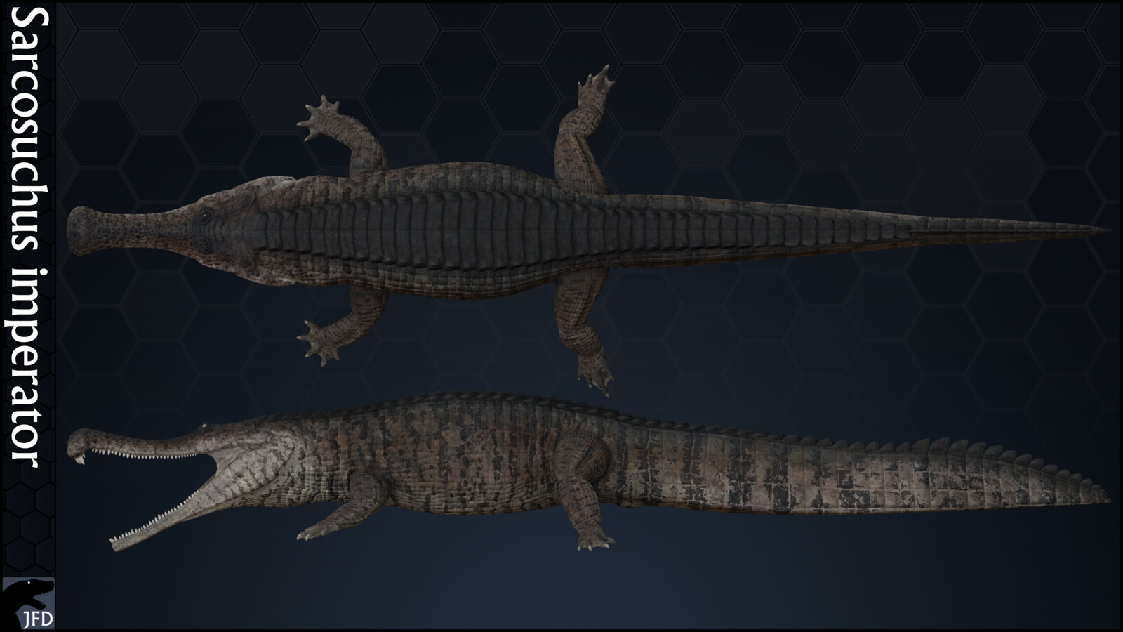 Sarcosuchus imperator orthographic multi-view render.