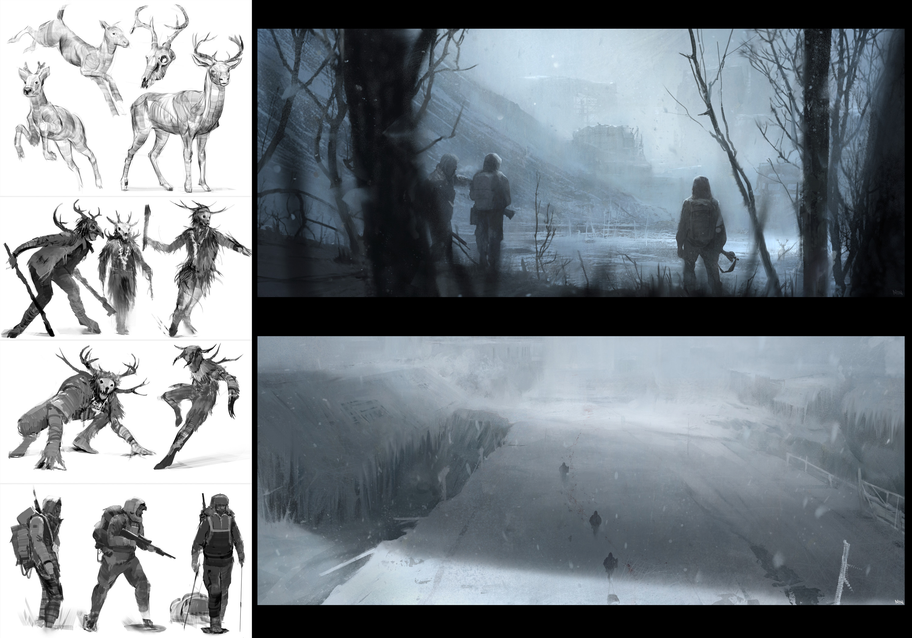 Early character and scene sketches.