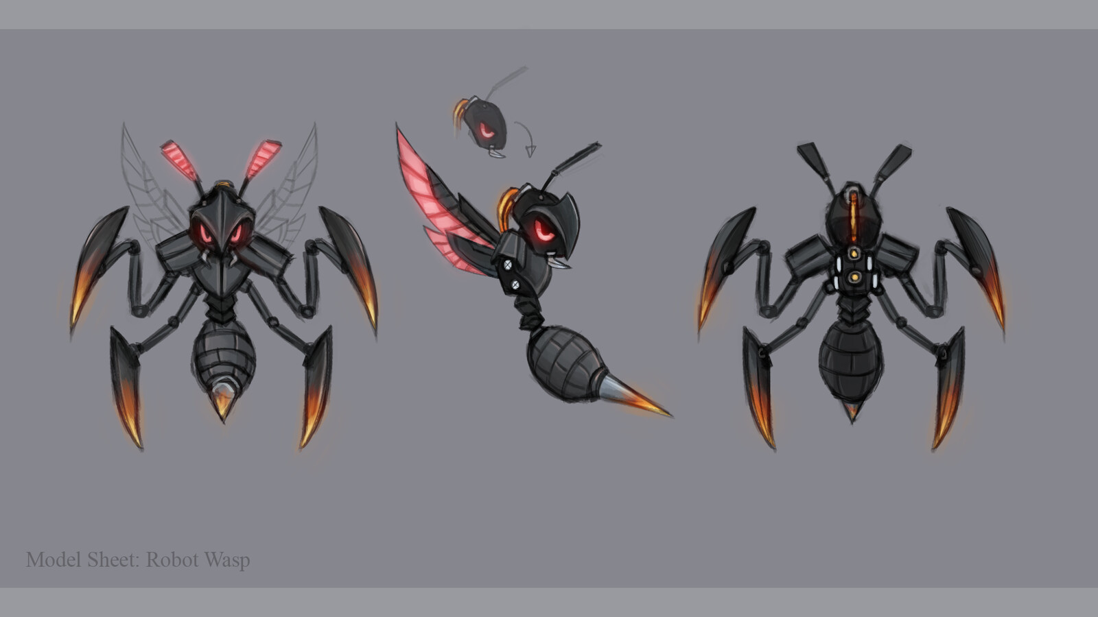 Enemy model sheet. Modelling and rigging for our 3D student was difficult, however, so we went for a simpler design. 