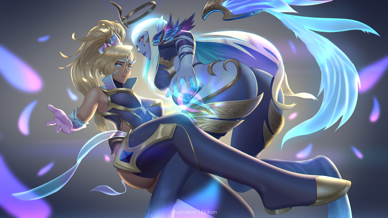 This is my drawing of league of legends Nidale and Soraka's dawnbringe...