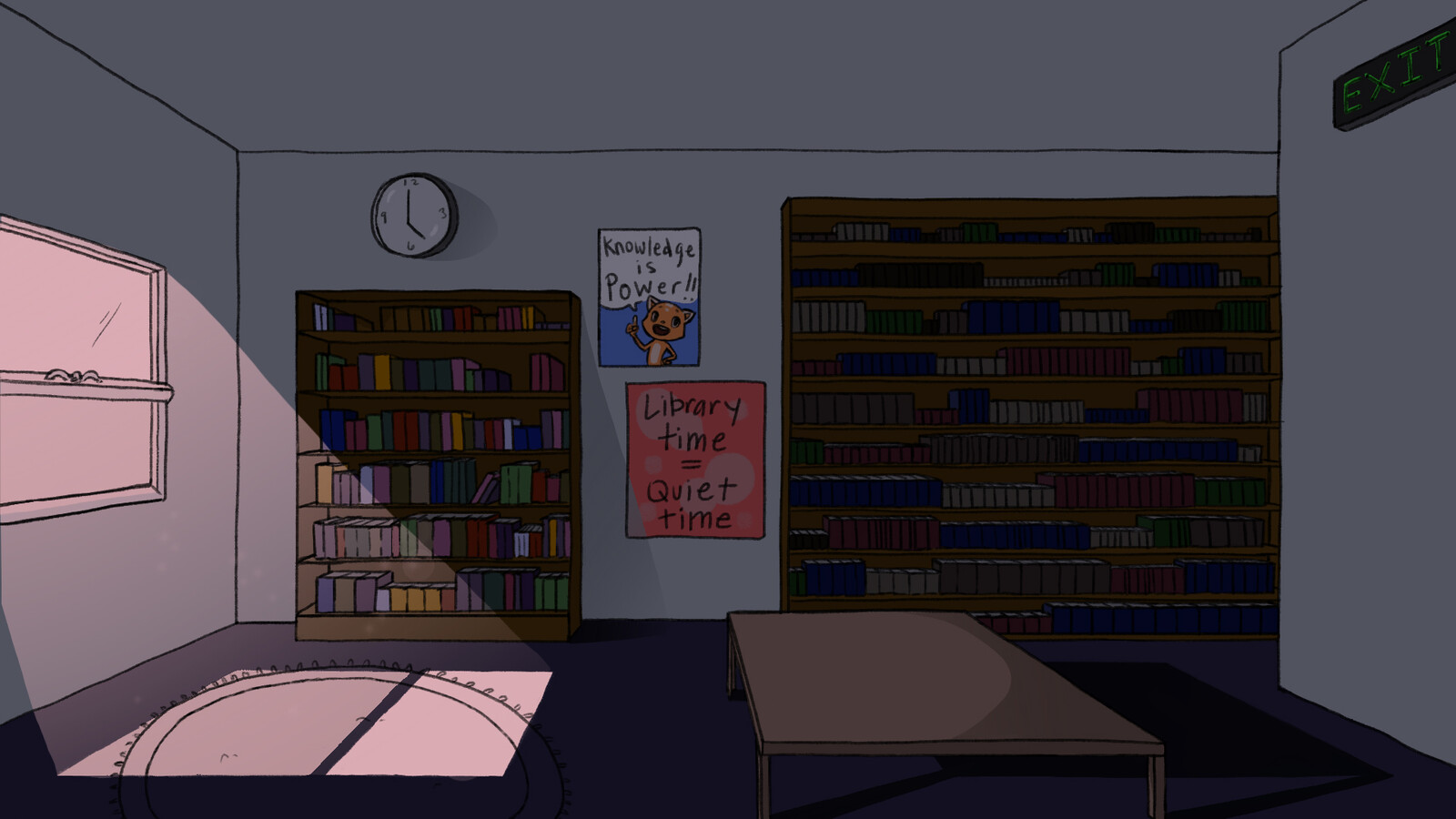 A quiet library scene