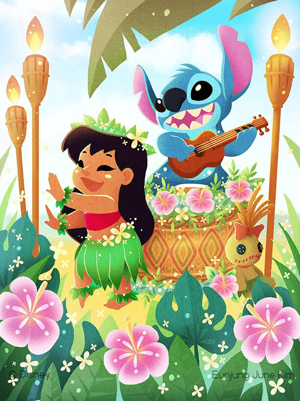 2020 Disney Parks June Kim Hula Time Lilo /& Stitch 5x7 Postcard