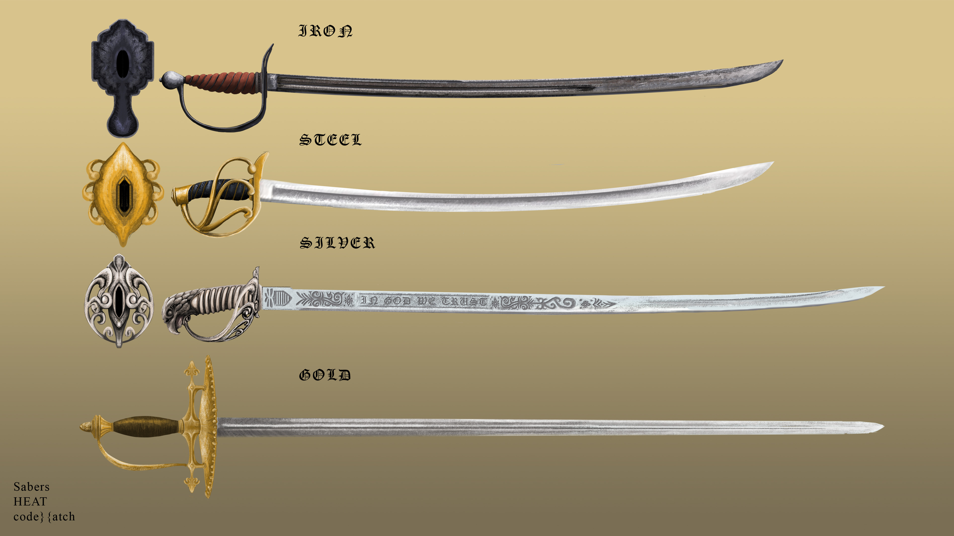 Swords and hilts.
