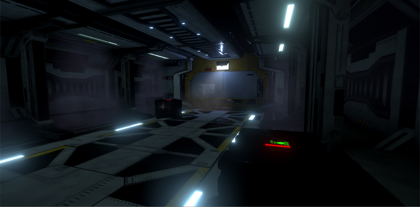 In-game screen shot of the hall, with the crates added.