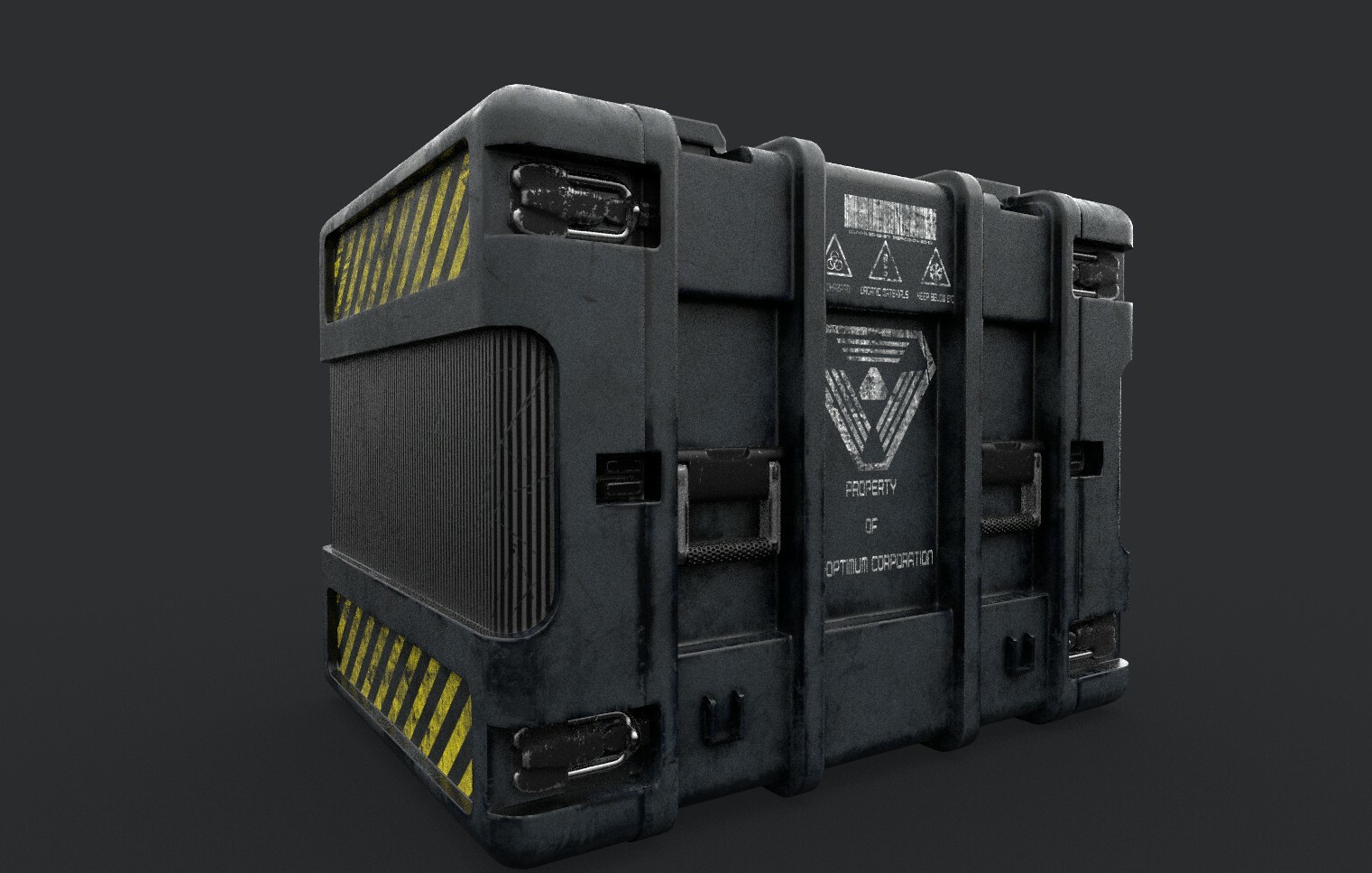 Final render of the crate in Substance Painter.