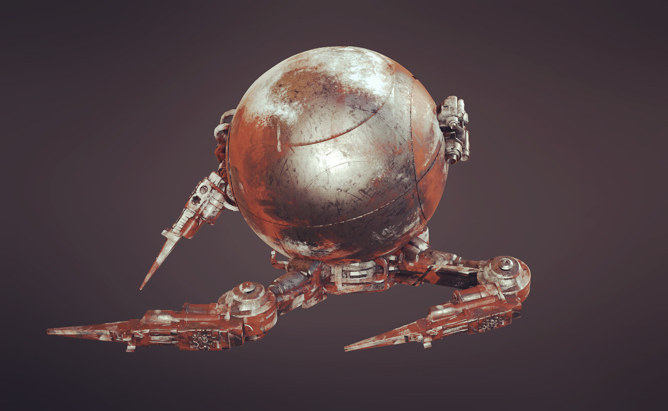 I sculpted the droids in Zbrush and textured them in Quixel. ( I went back and added more rust after I took this screenshot to help them pop more against the white snow.