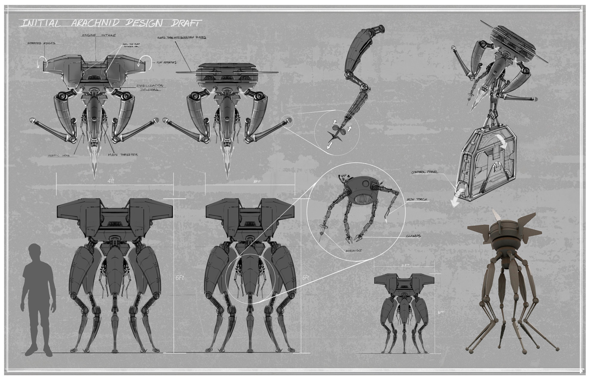 ENDLINGS Arachnid AI Drone design sketches