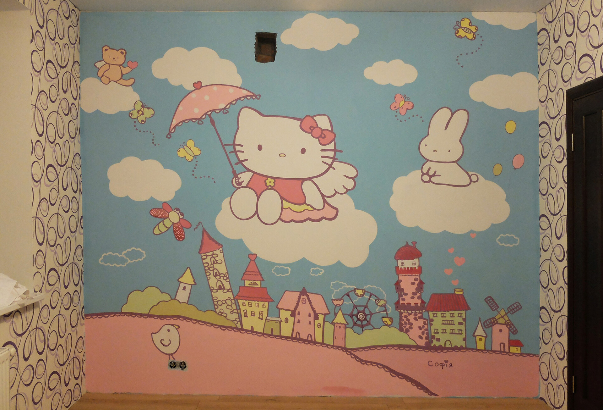 Sofiya Dziubliuk Hello Kitty Wall Painting For A Little Girl