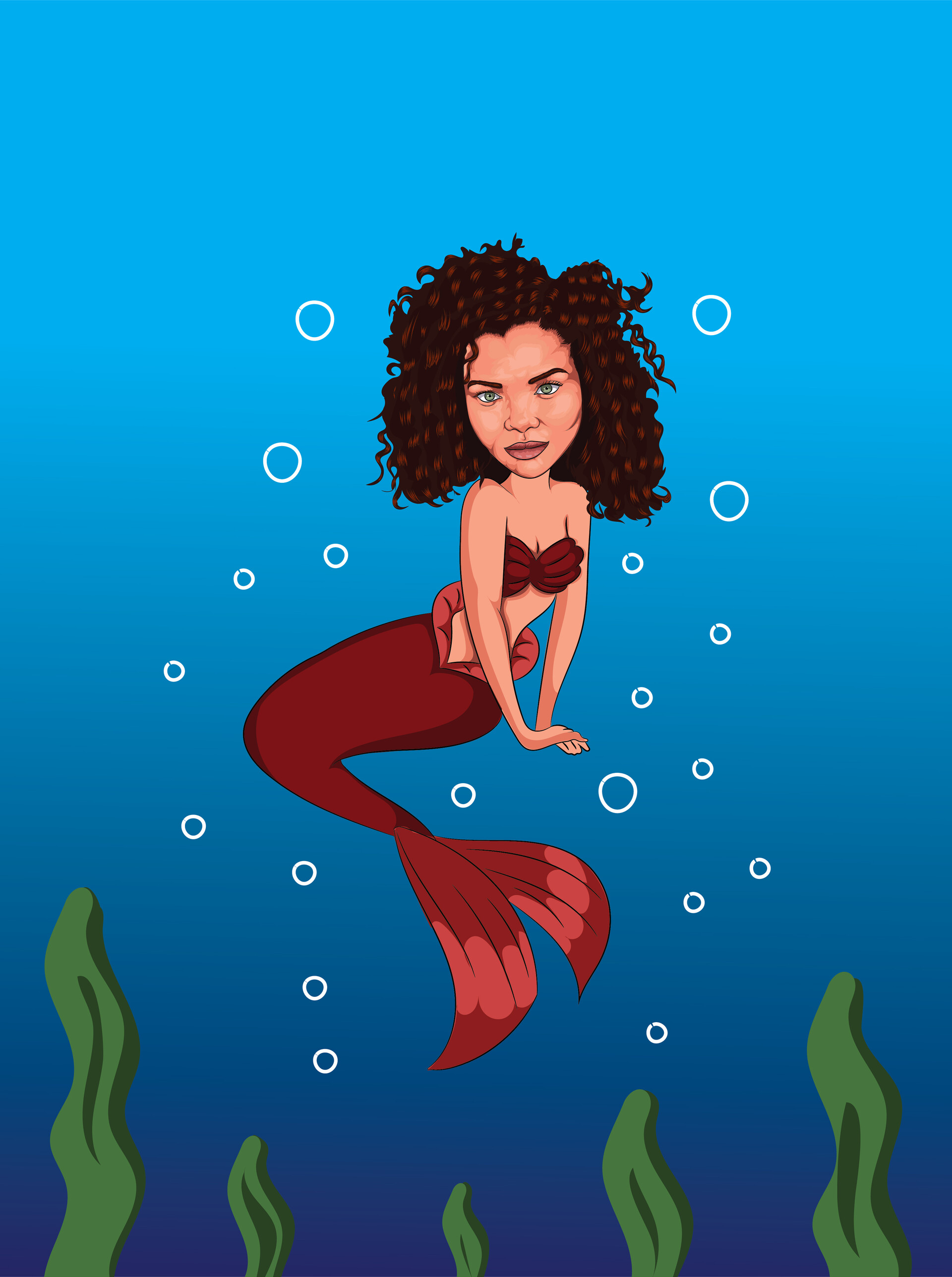 ArtStation - Red dress mermaid cartoon for client