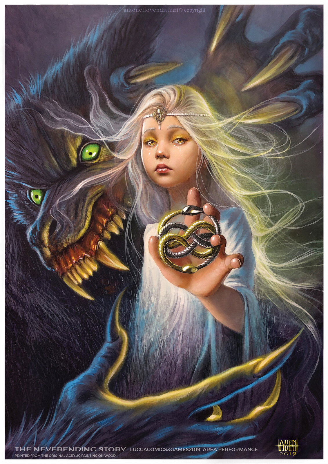 GMORK And Childlike Empress (the neverending story).


acrylic painting on wood made at Luccacomics &amp; games 2019 for the 40th anniversary of the release of the book THE NEVERENDING STORY