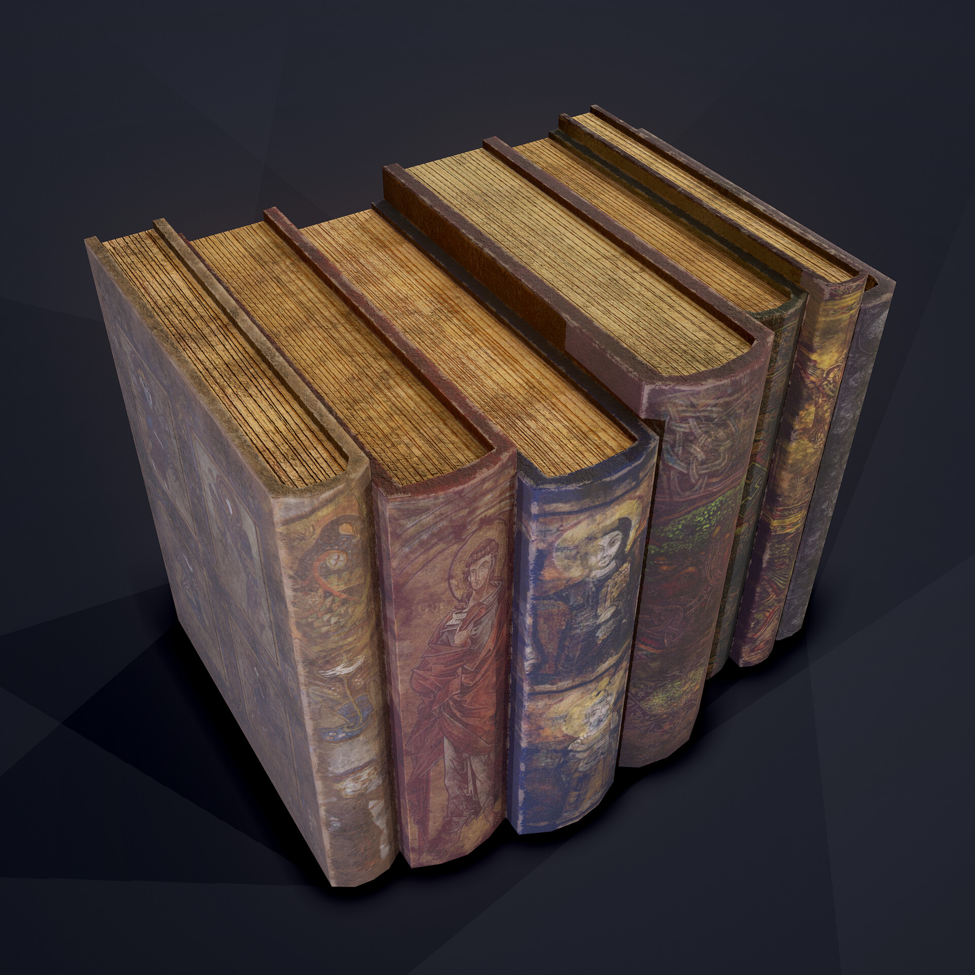 First designs. Medieval book. Medieval Bookshop. Row of books. Medieval book Cover.