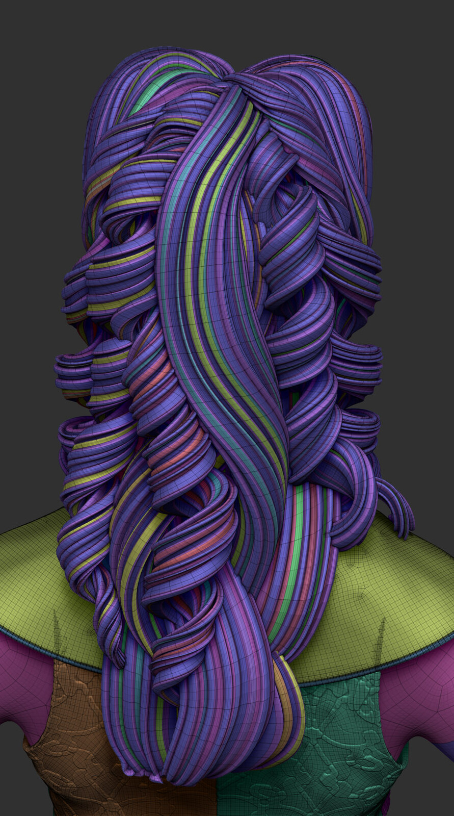  Curve brushes to do the hair are key to a nice polygrouping, unwrapping and painting. In this case I extruded certain loops to reach the volume effect.