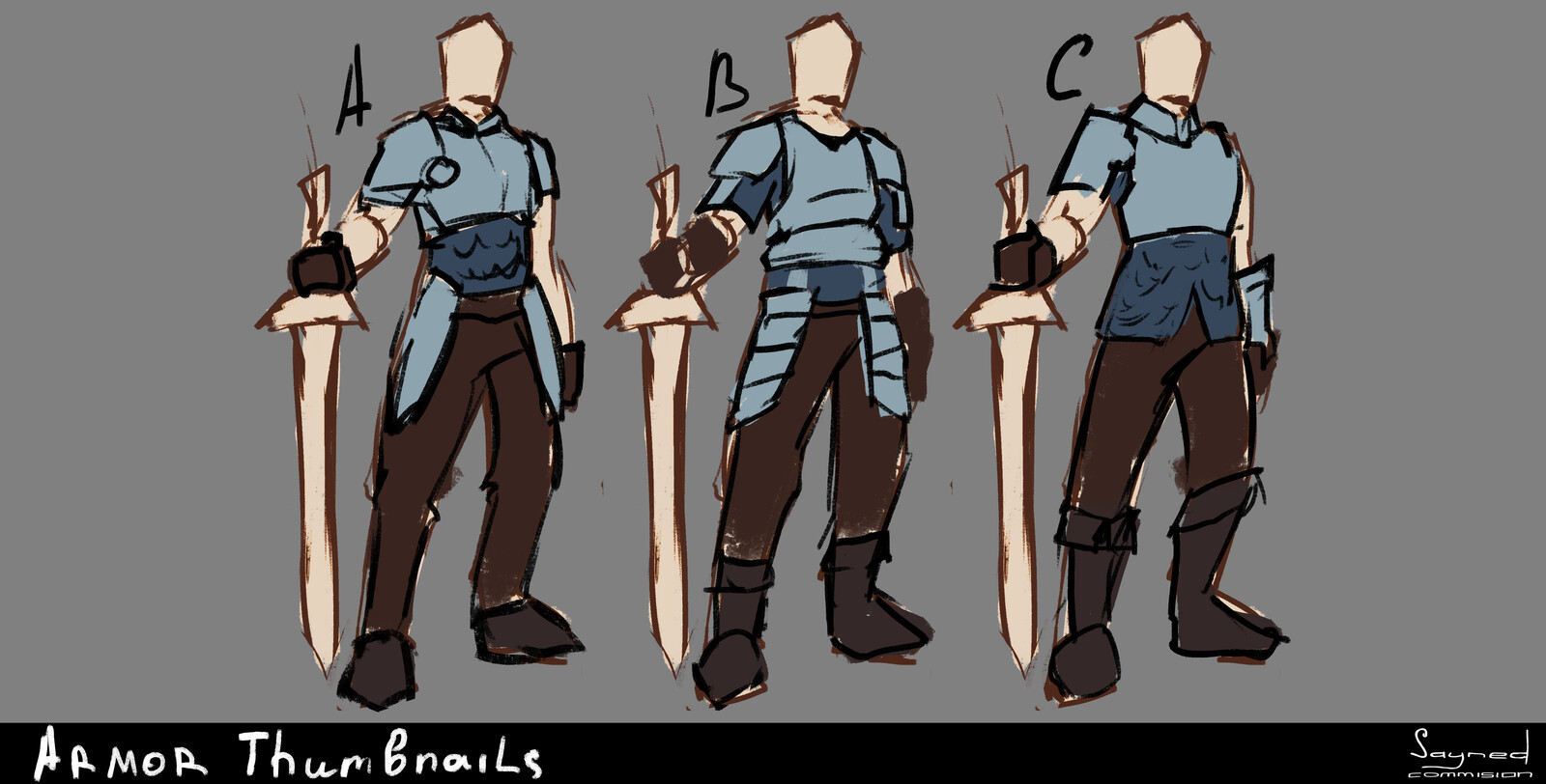 armor sketches, went with a combination of all 3 of them, pretty much