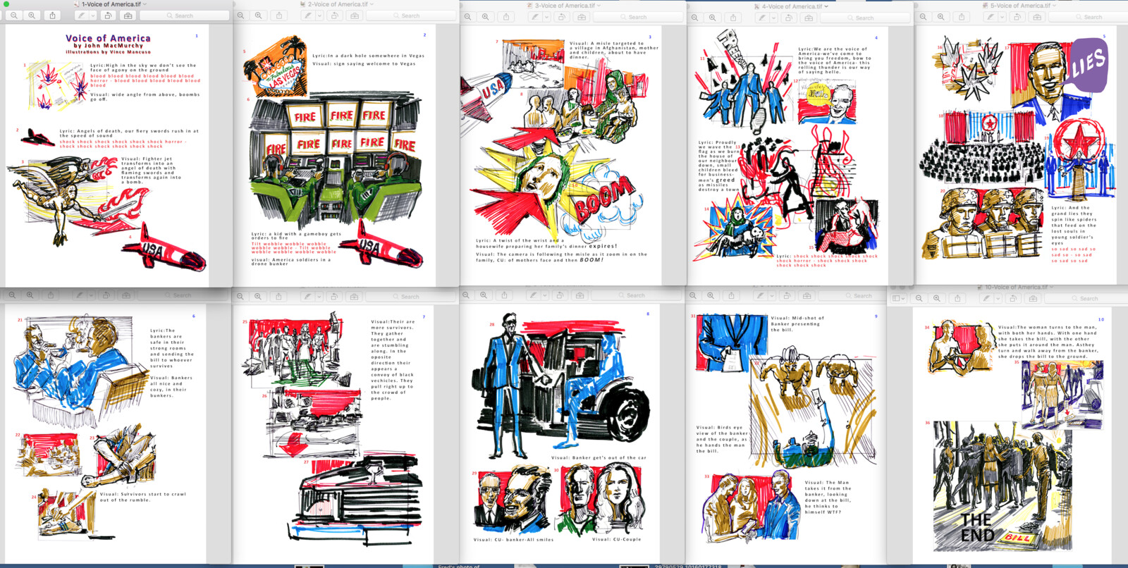 First pass story board to establish the vision for the lyrics of Voice of America.