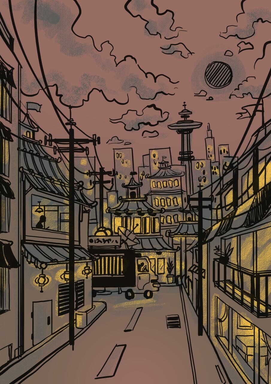 ArtStation - Concept sketch of the small city streets