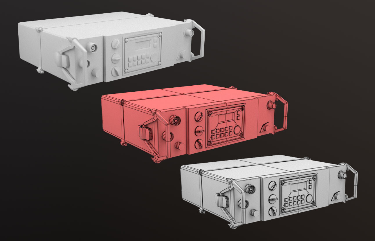 Ambient Occulsion, Clay (w/ wireframe), and wireframe.