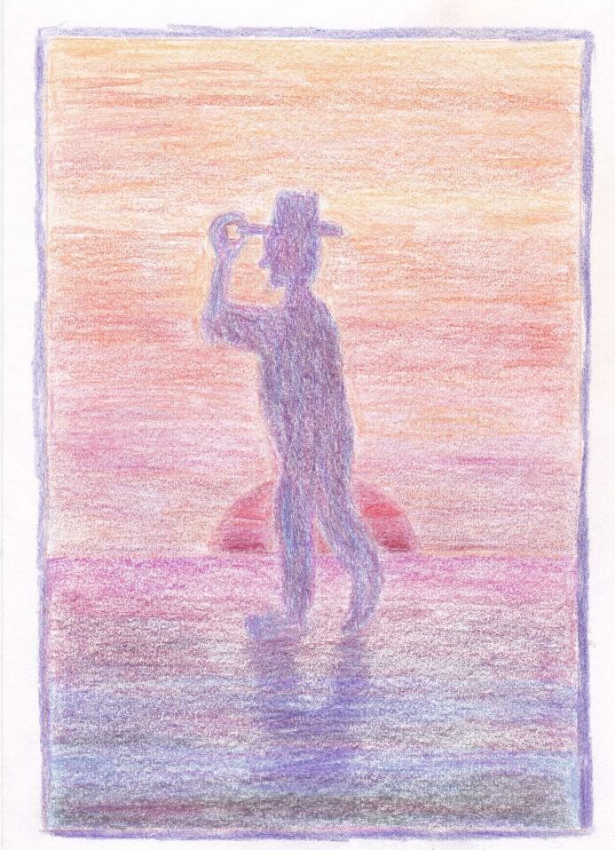 Artstation Man And Sunset Color Pencil Drawing Mari Tiippana