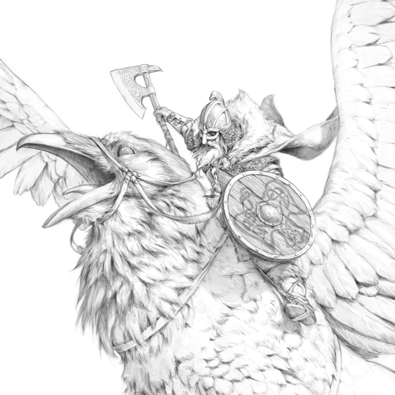 Norse King on Hippogriff by Carlos Amaral