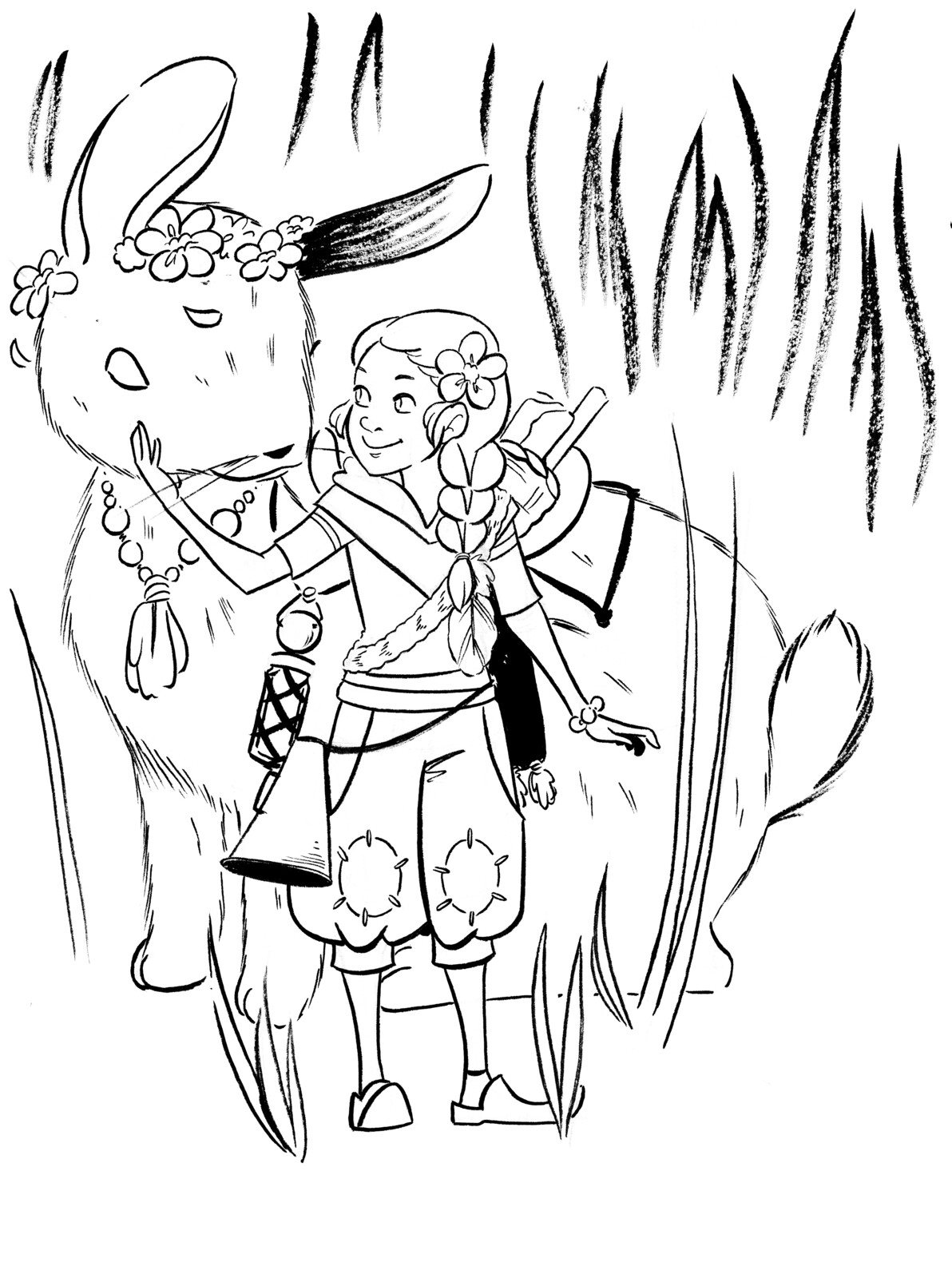 2017 Inktober illustration of a Lilliputian Messenger and her rabbit mount.