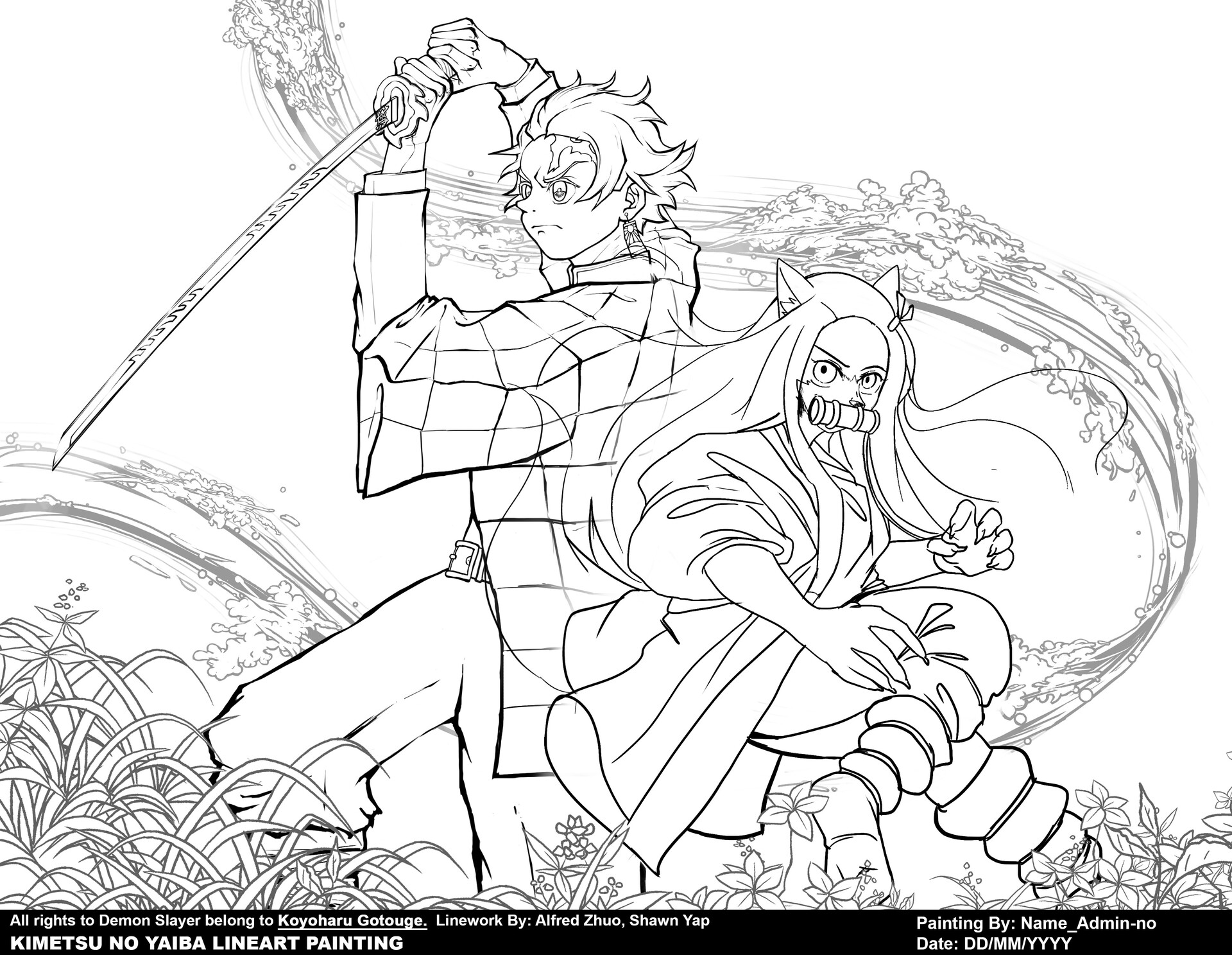 Artstation Demon Slayer Line Art Painting Alicia Lim