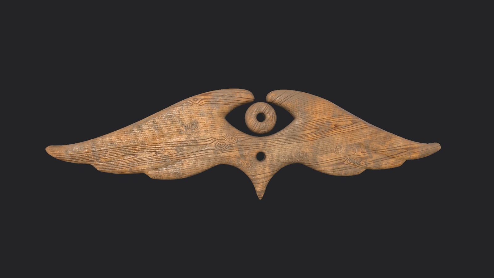 Substance Painter view of the wood pendant. A slightly simplified Version of the Studio's Logo.