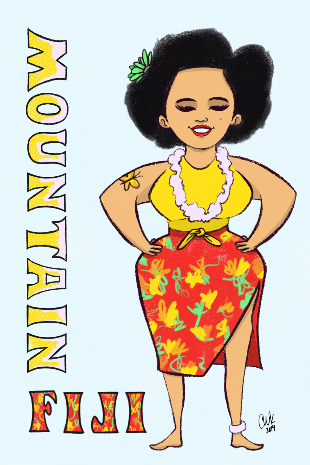 Emily Dole as Mountain Fiji.  The design and color is inspired by her kind spirit and vibrant costume as Mountain Fiji.