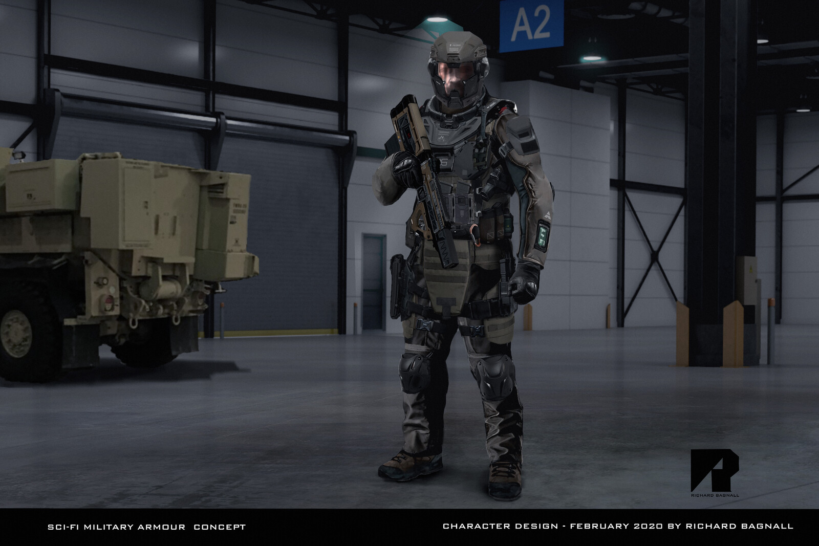 Sci-fi military armour character design / weapon concept