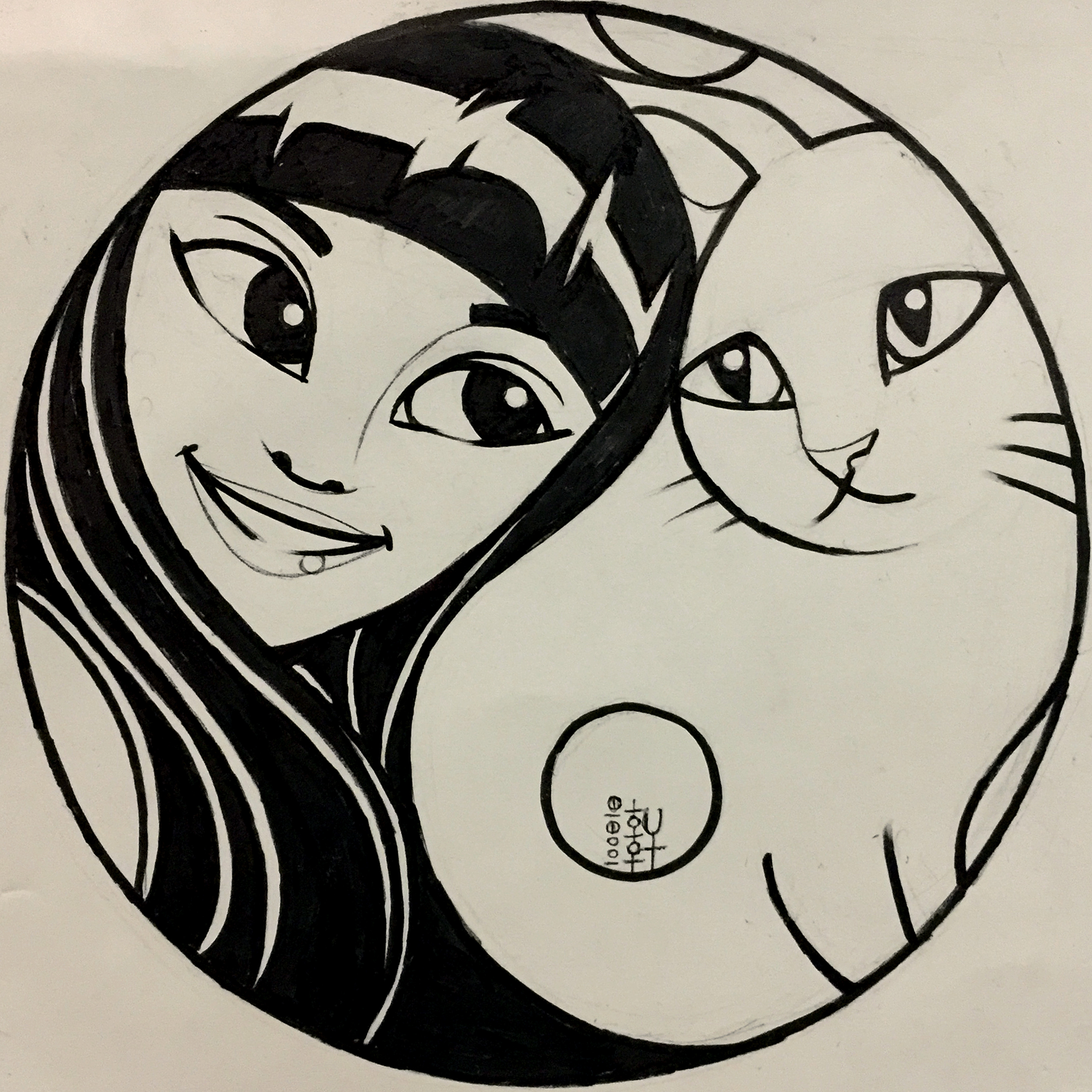 Girl and Her Cat - Original