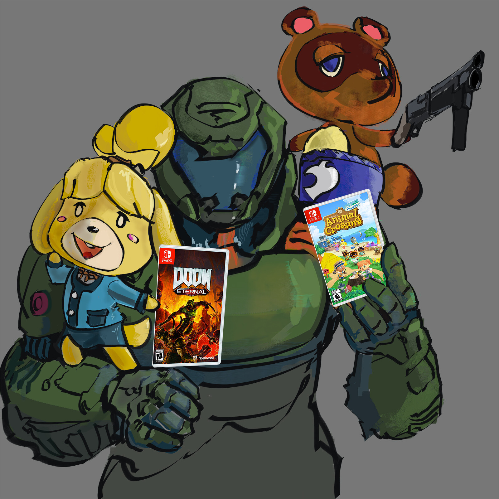 Doom animals. Animal Crossing Isabelle and Doomguy. Doomguy and Isabella. Doom Slayer x Isabelle.