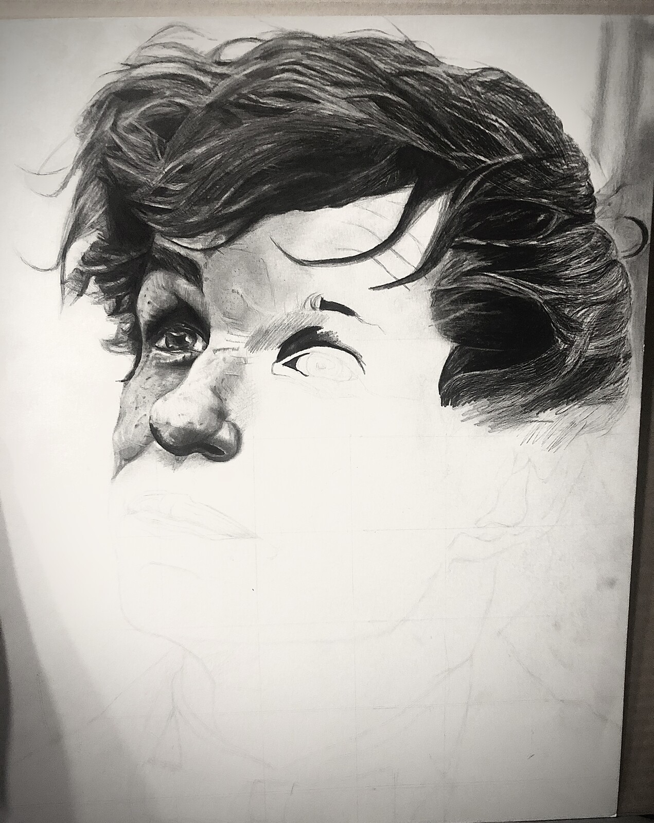 wip pencil drawing of eddie redmayne