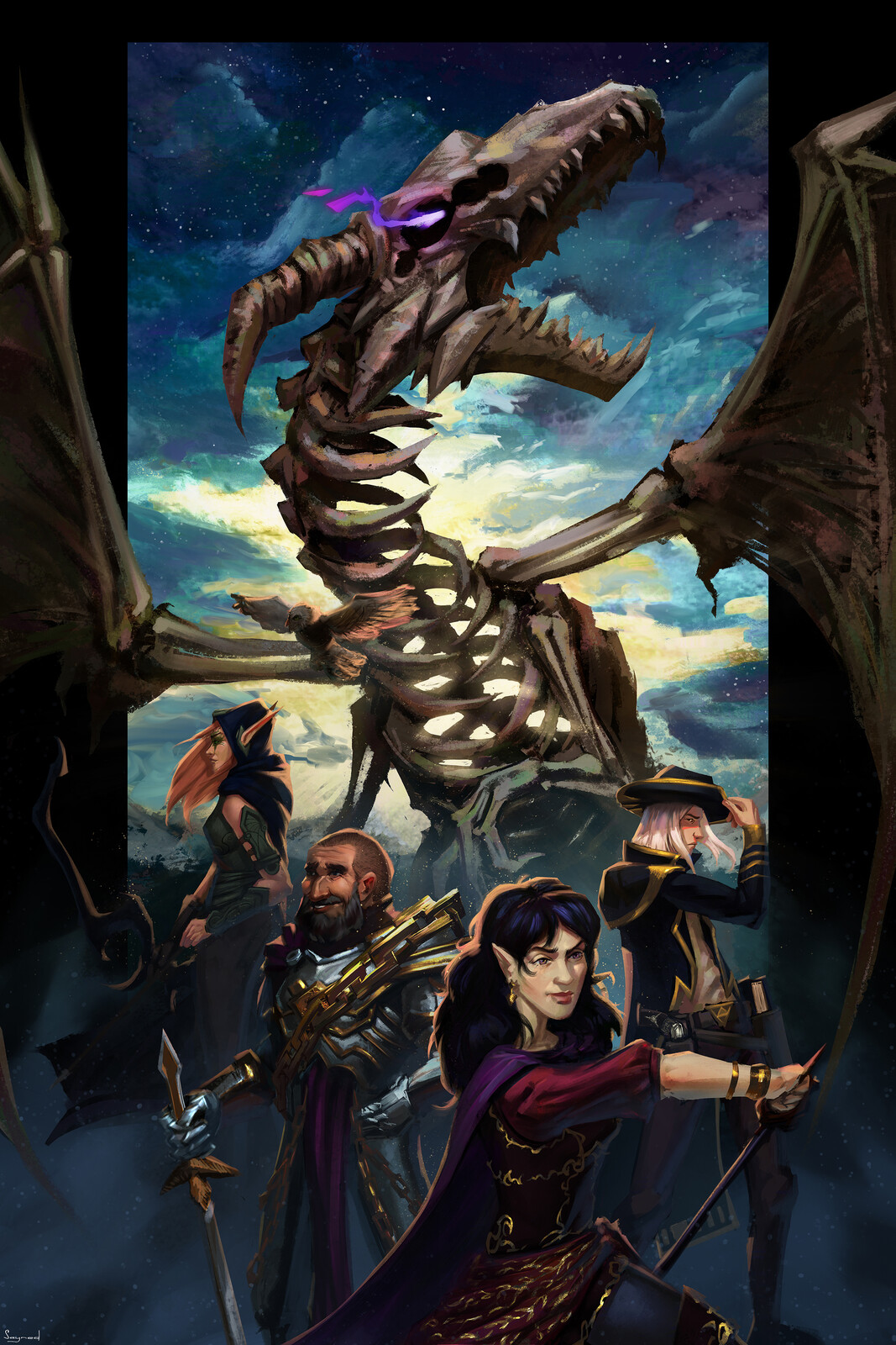 Poster featuring Dracolich (based on Kaladrax), Elf Archer, Human Paladin, Half Elf Rogue, Human Mage