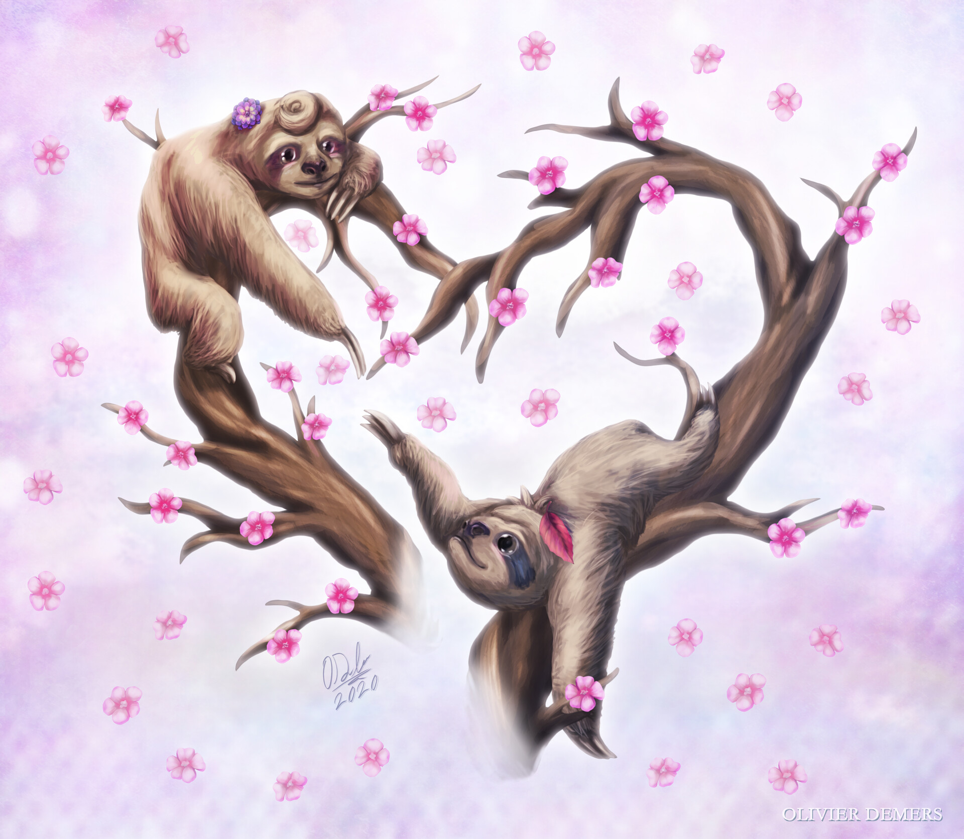 ArtStation - Lazy Sloth Love - Valentines Art 2020