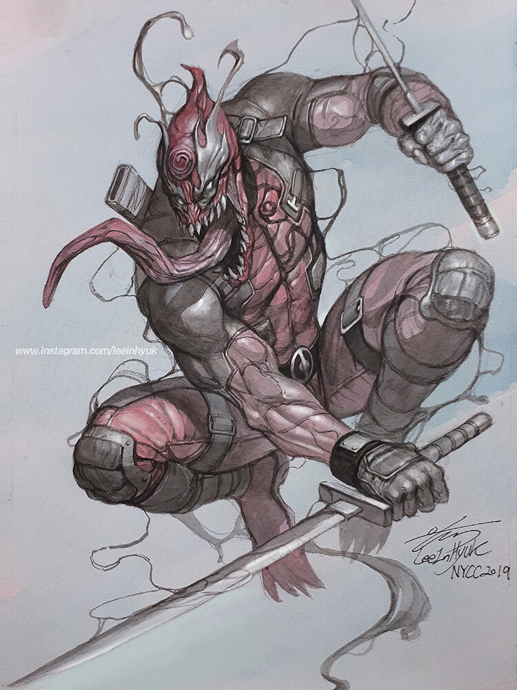 Deadpool x Carnage/ full body/ water colour/ A4/ at NYCC 2019
