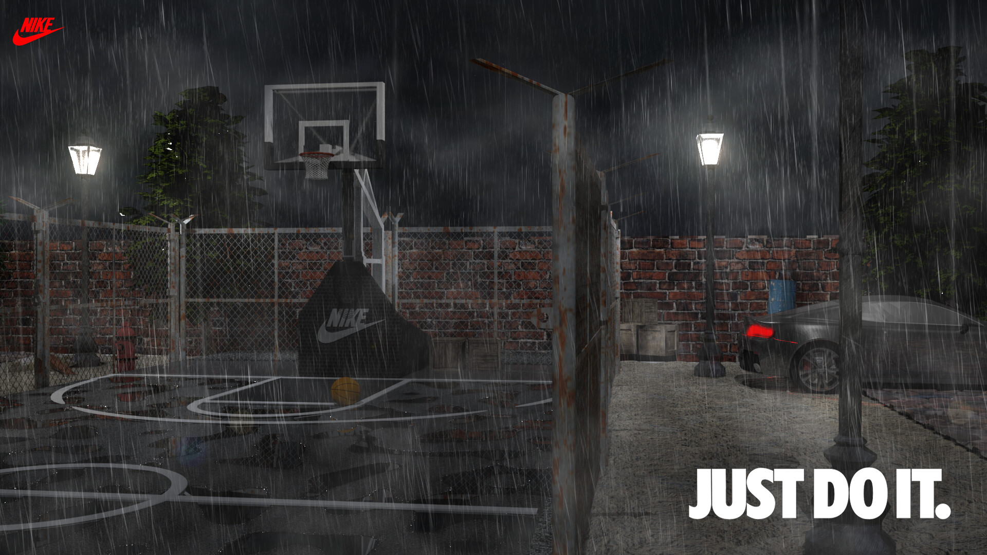 Artstation Basketball Court Raining Hyeonho Park Skadi