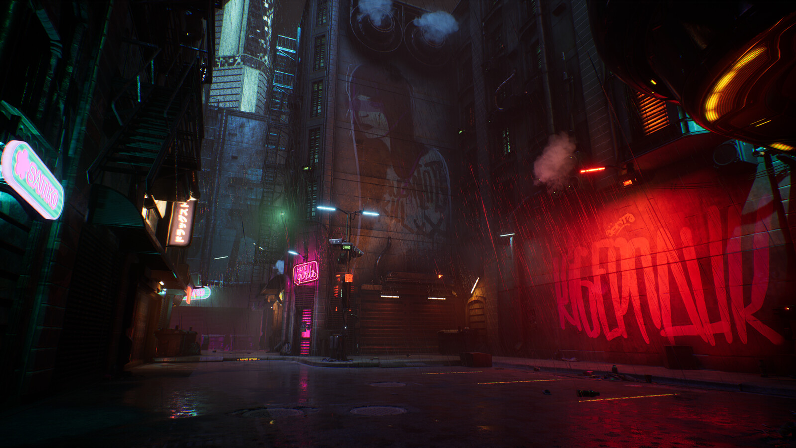 Cyberpunk 2077 улица неон