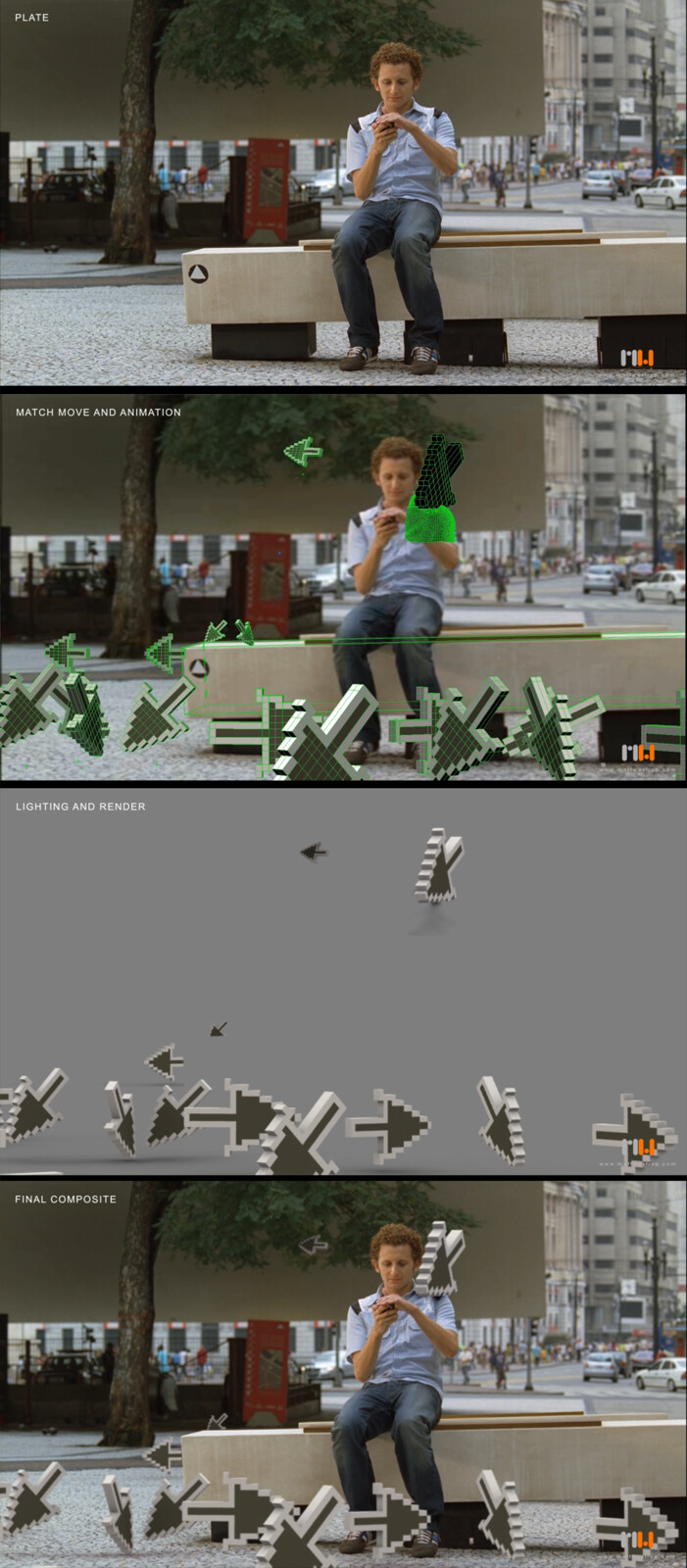 Role: 'Cursor Character' model, texture, rigging, lighting, animation and matchmove.
