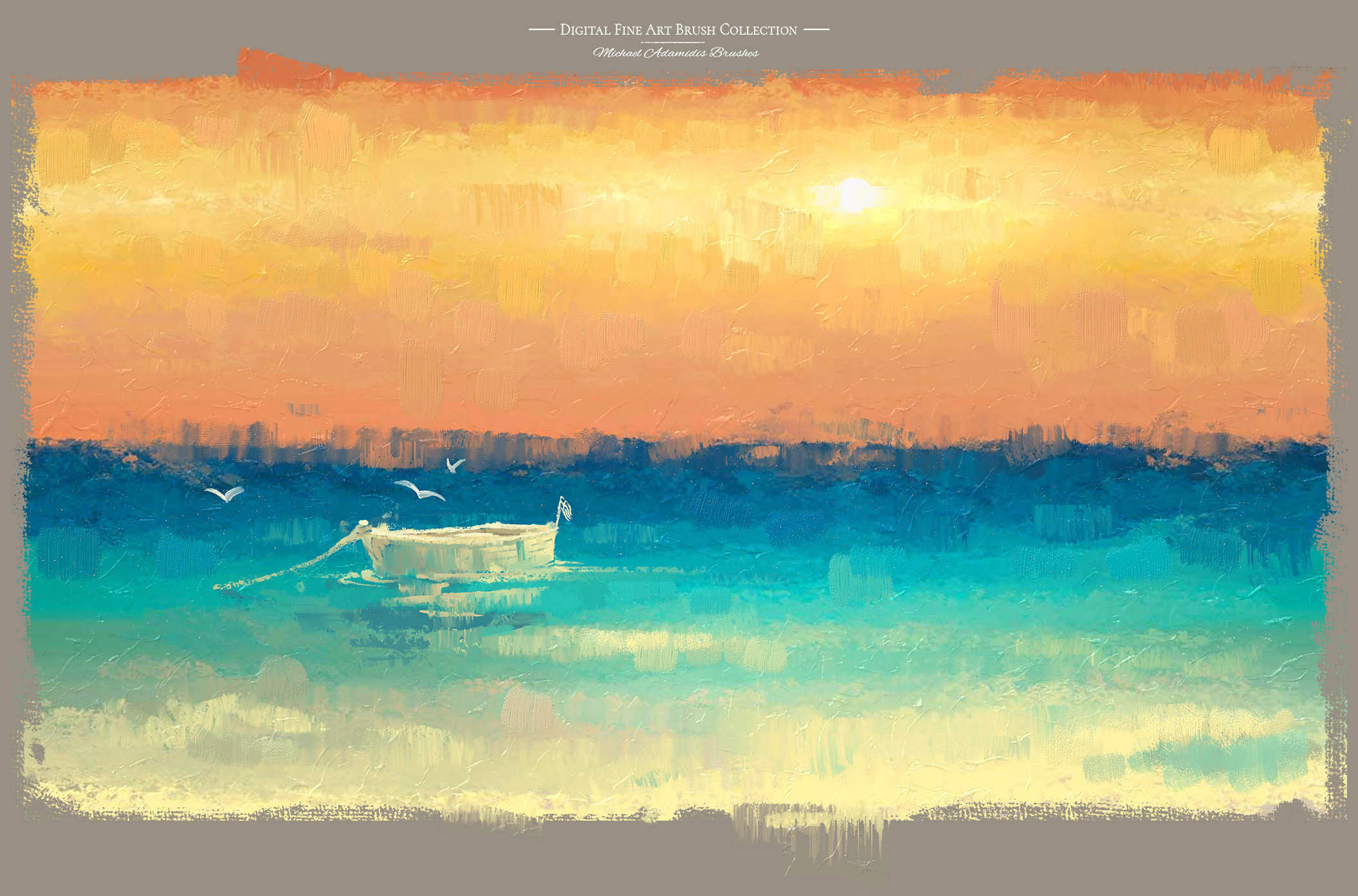 digital fine art oil painting sunset sea