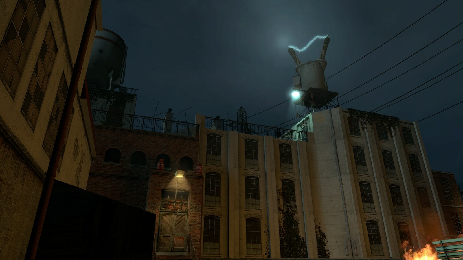 One of the problems with this level is that the objectives were all located on roof tops. No matter how sparkly I made the electric effects, players would rarely if ever look up to see them!