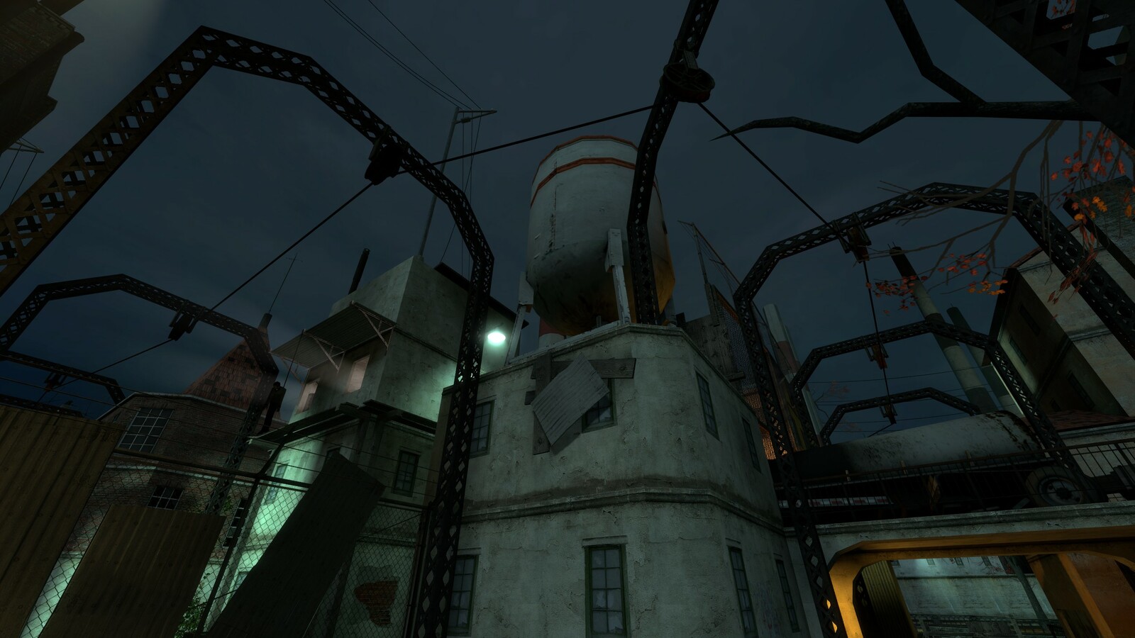 At the end of the level the player rides a makeshift cablecar along these tracks to exit the level. The player gets a nice vista as they move through all the areas they conquered! 