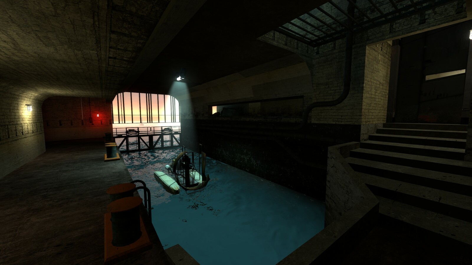 The airboat is the players final escape device. They cannot access it until they have explored the entire level and triggered the ambush.