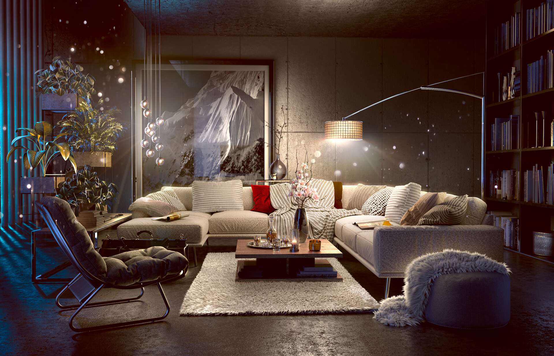 Artstation Living Room Modern Night Time Zeine Moualla