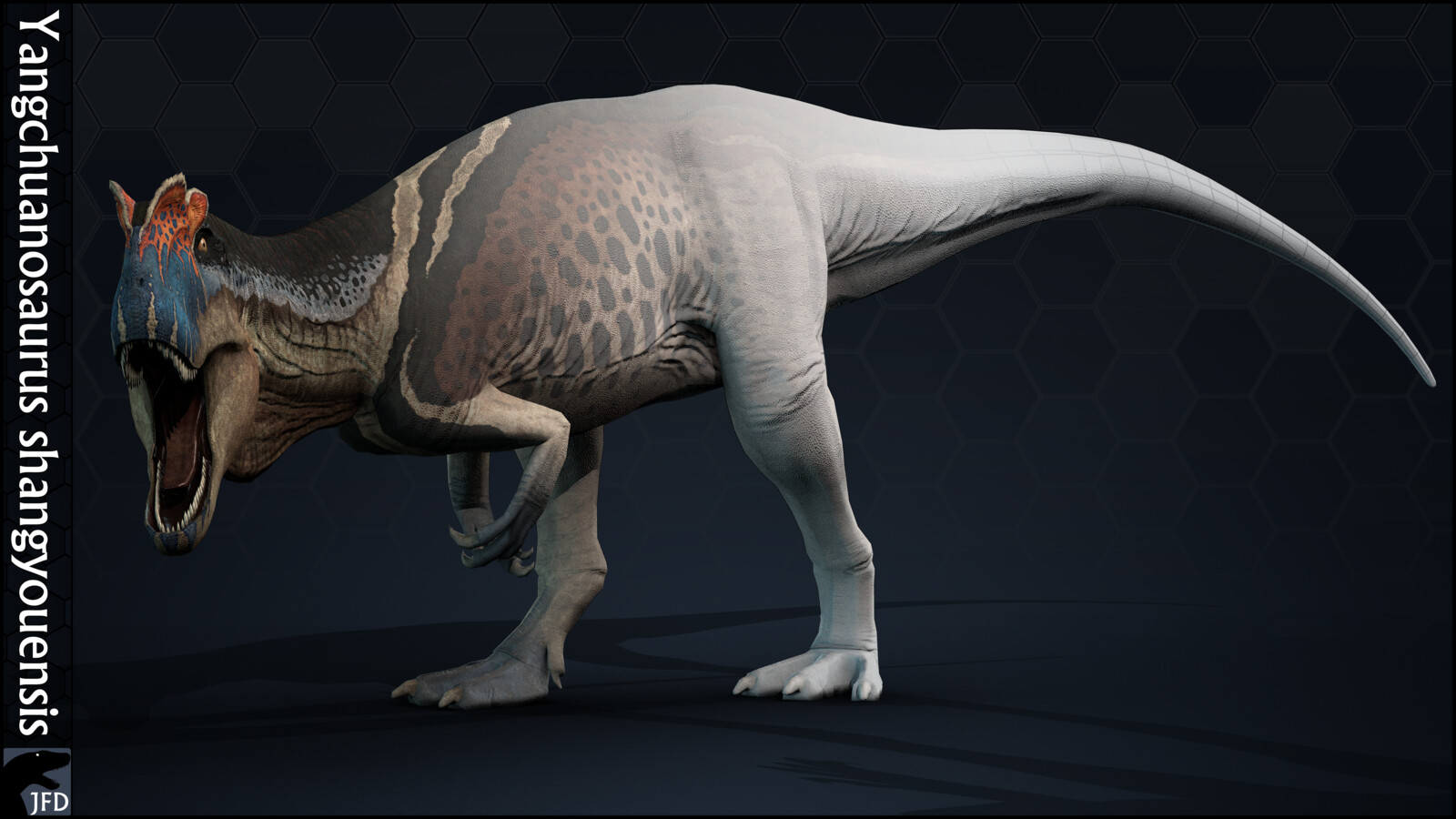 Yangchuanosaurus shangyouensis full body, normal map and wireframe render.