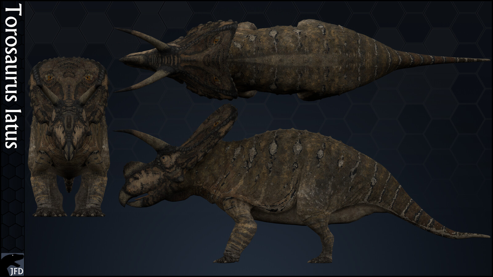 Torosaurus latus orthographic multi-view render.