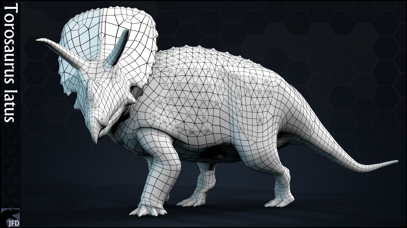 Torosaurus latus full body wireframe render.