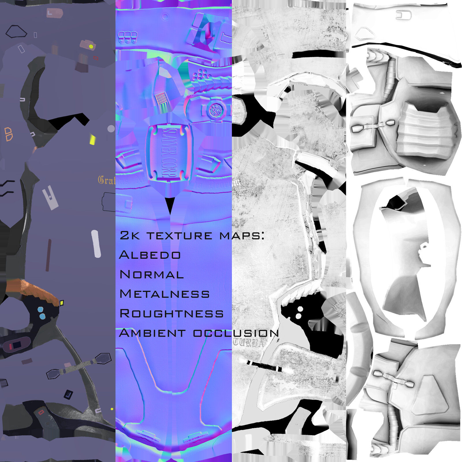 2048x2048 Texture maps, PBR materials.